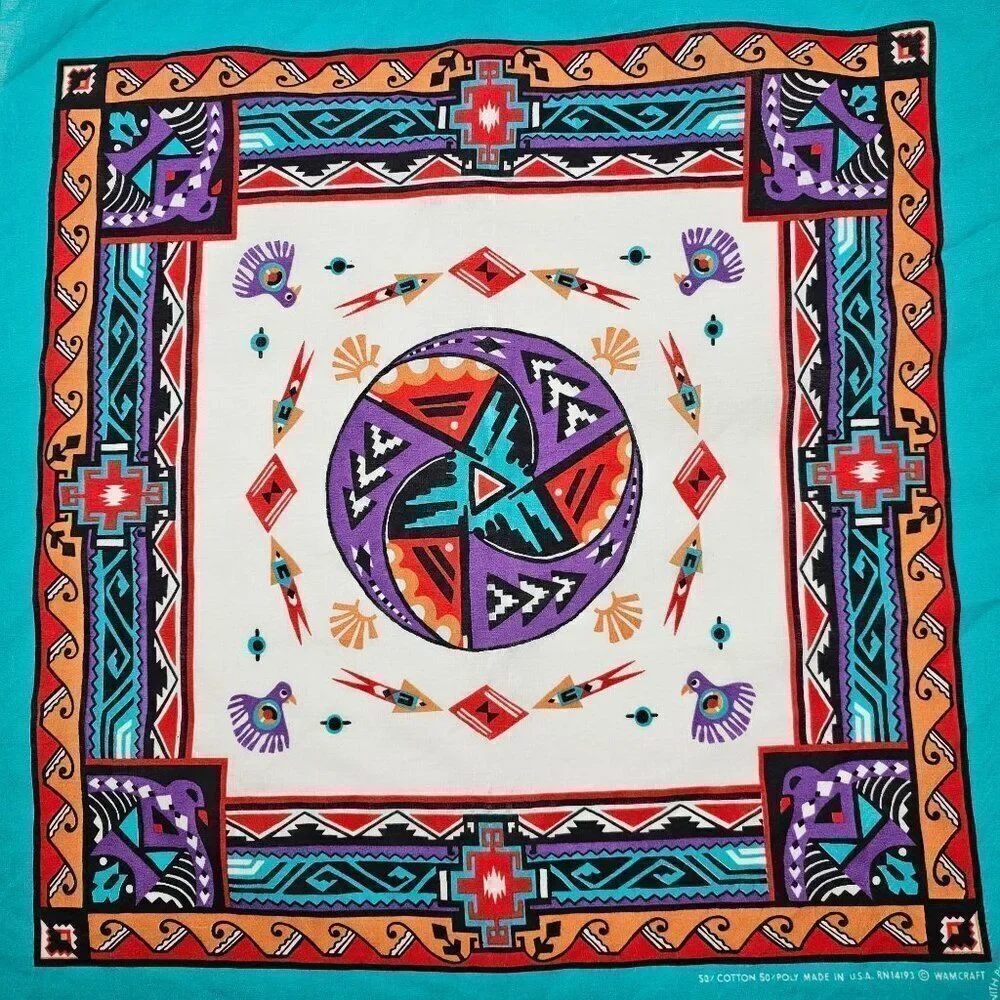 Vtg Wamcraft Southwest Tribal Aztec Native American Bandanna USA Made‎ RN14193